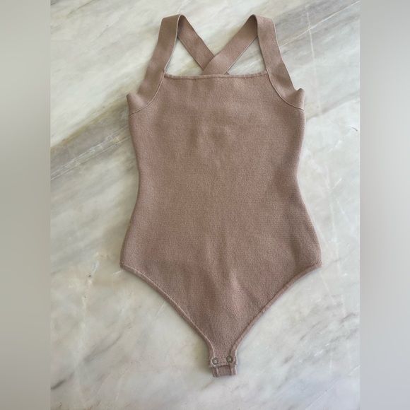 Abercrombie crossback sweater bodysuit xs tan cream tan beige - Picture 2 of 6